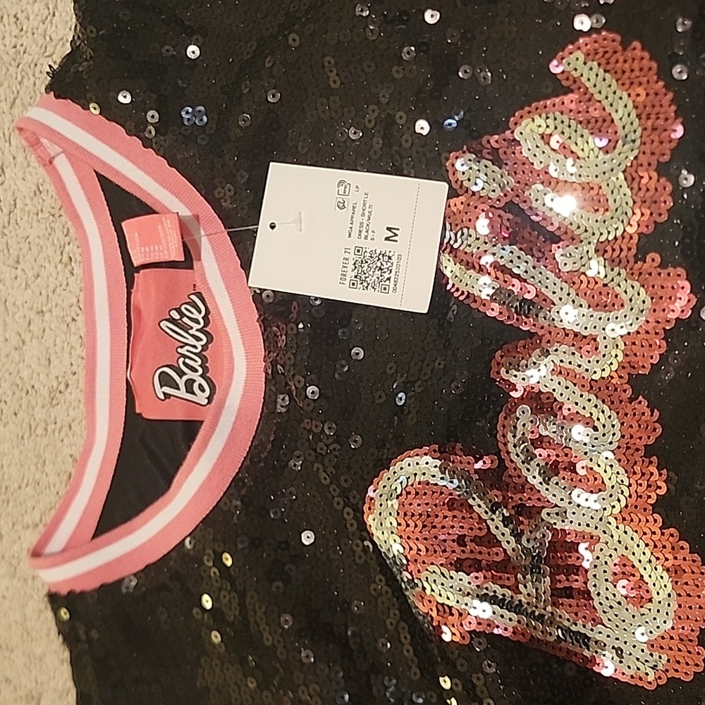 Barbie Jersey sequin Tank Black and pink Barbie Top - Picture 15 of 16